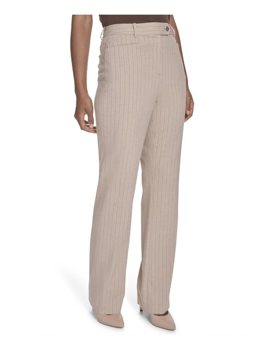 Calvin Klein Women's Pinstriped Modern-Fit Dress Pants StraightBeige Size 8 $109